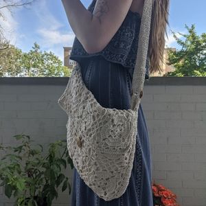 Cream Knit Macrame Boho Purse